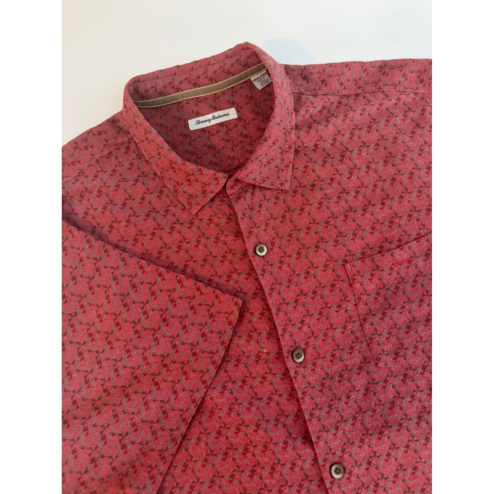 Tommy Bahama Mens XXXL Red Geometric Diamond Print Short Sleeve Button Shirt